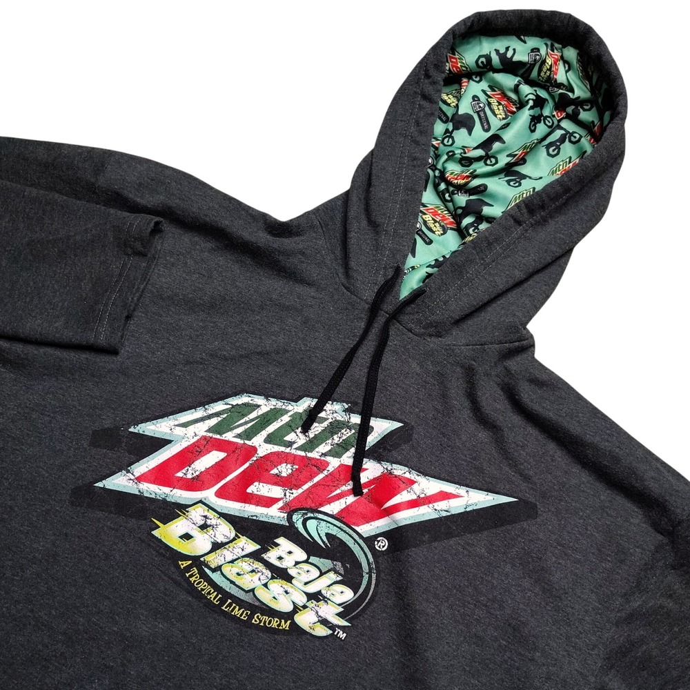 Mountain Dew Baja Blast Hoodie Mens XL Gray Taco Bell Graphic Shirt Soda
